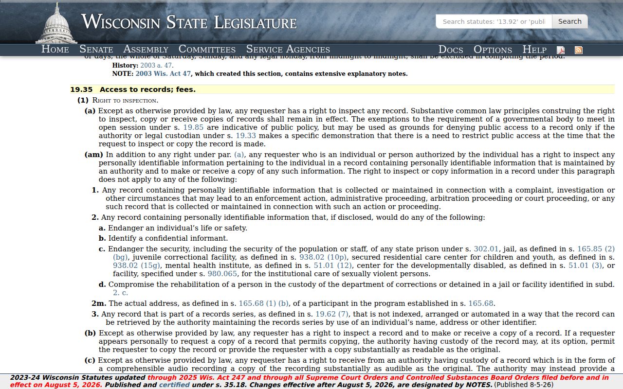 Wisconsin public records request law for Osseo criminal records