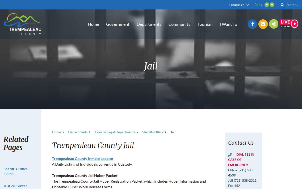 Trempealeau County arrest search jail contact page