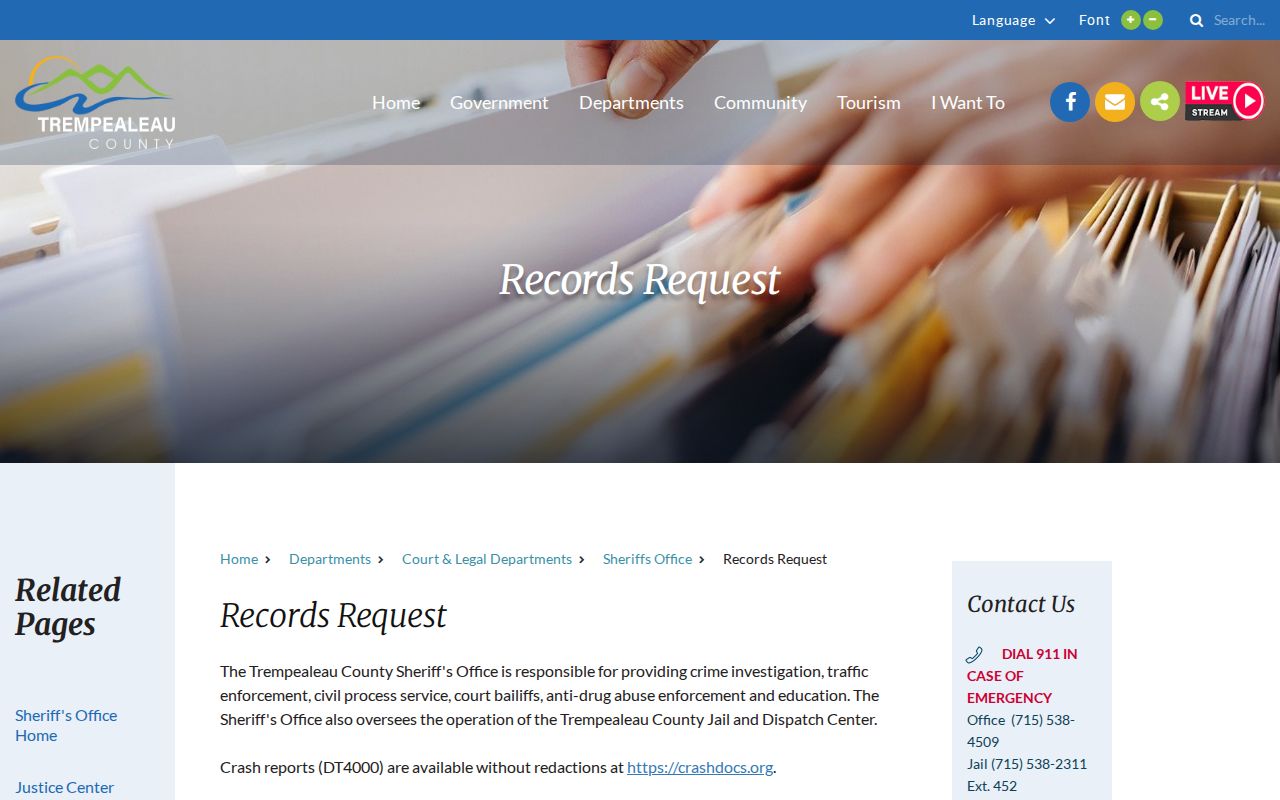 Trempealeau County arrest record request routes