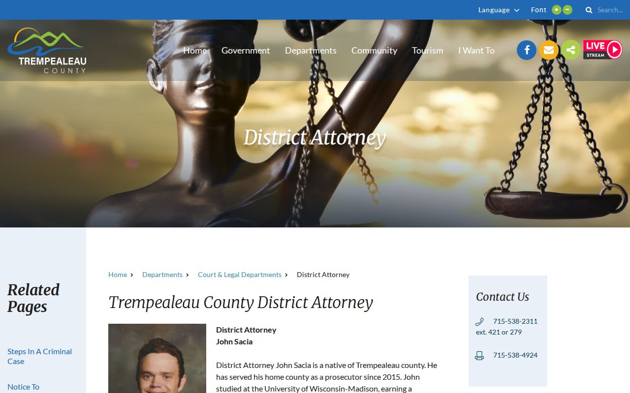 Trempealeau County District Attorney office page related to criminal court charging