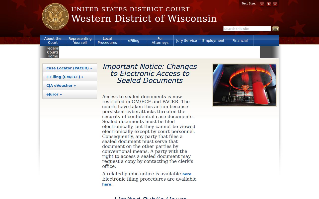 Western District of Wisconsin federal court website for cases outside WCCA